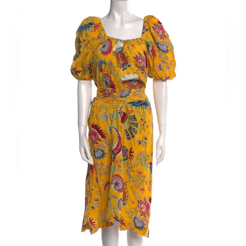 Rachel Comey Yellow and Blue Floral Desida Midi Dress